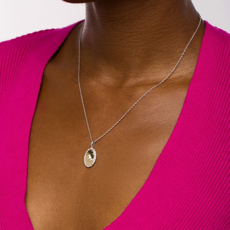 Main Image 2 of 1/10 CT. T.W. Diamond Frame Praying Hands Oval Medallion Pendant in Sterling Silver and 10K Gold