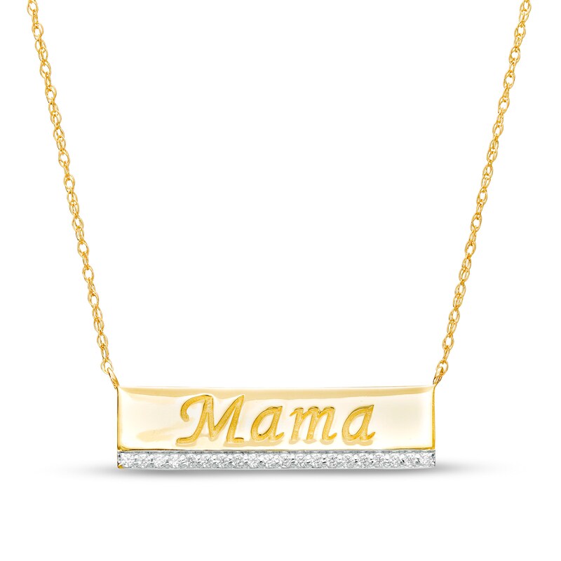 Main Image 1 of 1/10 CT. T.W. Diamond "Mama" Bar Necklace in 10K Gold - 17"