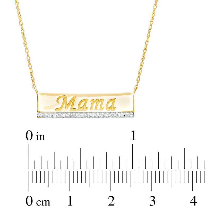 Main Image 3 of 1/10 CT. T.W. Diamond "Mama" Bar Necklace in 10K Gold - 17"