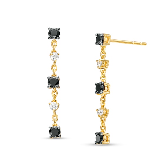 1/2 CT. T.w. Black and White Diamond Alternating Drop Earrings in 10K Gold