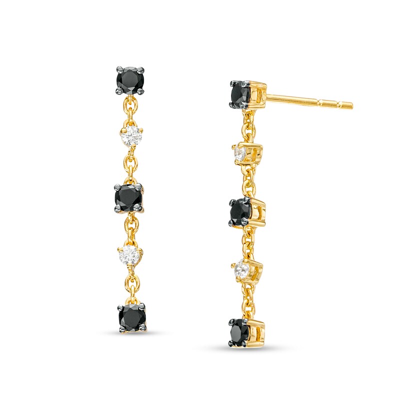 Main Image 1 of 1/2 CT. T.W. Black and White Diamond Alternating Drop Earrings in 10K Gold
