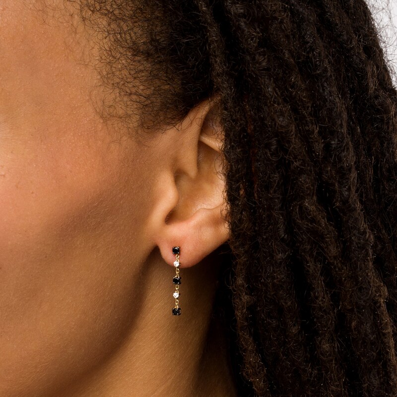 Main Image 2 of 1/2 CT. T.W. Black and White Diamond Alternating Drop Earrings in 10K Gold