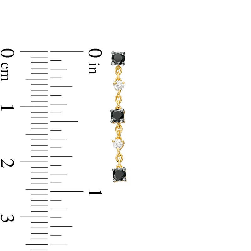 Main Image 3 of 1/2 CT. T.W. Black and White Diamond Alternating Drop Earrings in 10K Gold