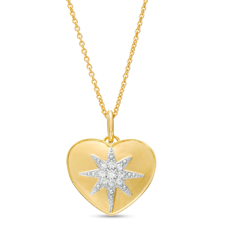 Main Image 1 of 1/20 CT. T.W. Diamond Heart with North Star Pendant in 10K Gold – 17"