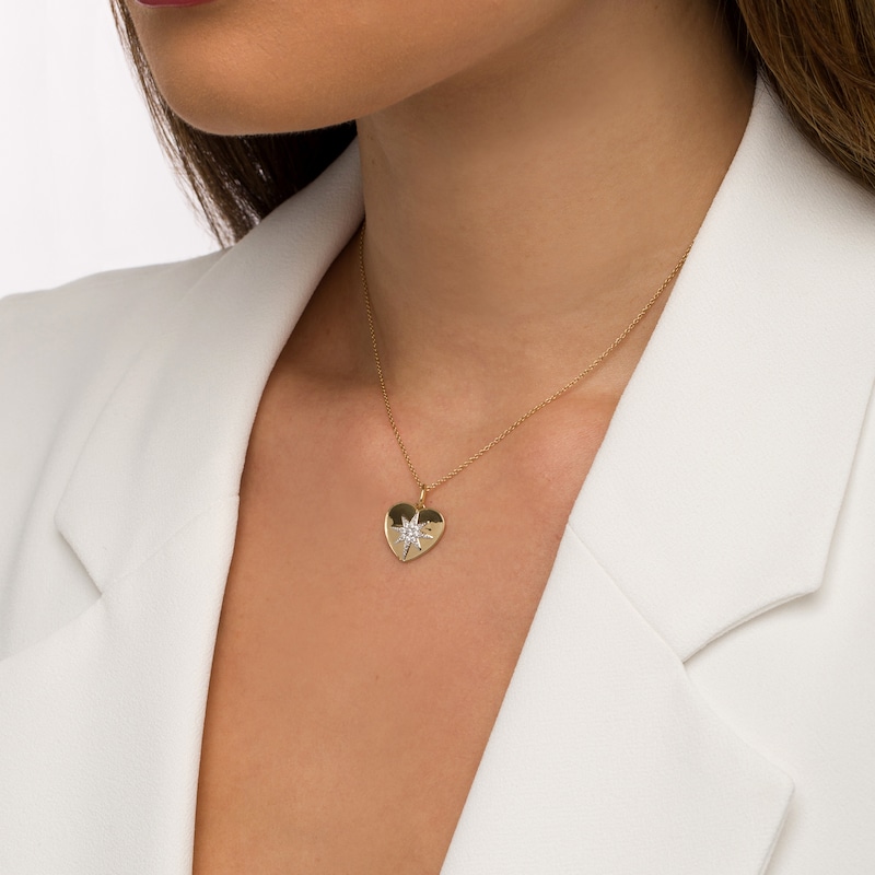 Main Image 2 of 1/20 CT. T.W. Diamond Heart with North Star Pendant in 10K Gold – 17"