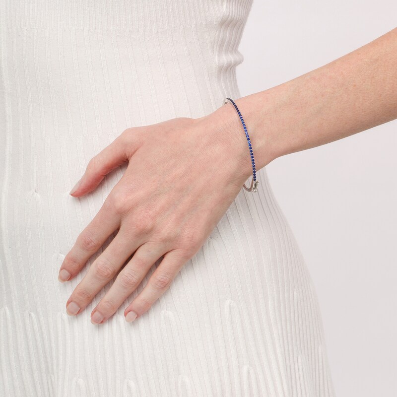 Main Image 2 of Blue Lab-Created Sapphire Bangle in Sterling Silver – 7.25"