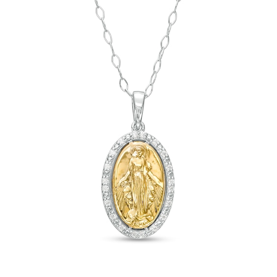 1/10 CT. T.w. Diamond Guadalupe Oval Medallion Pendant in Sterling Silver and 10K Gold
