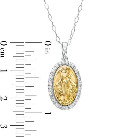 1/10 CT. T.w. Diamond Guadalupe Oval Medallion Pendant in Sterling Silver and 10K Gold