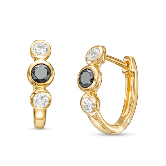1/2 CT. T.w. Black and White Diamond Trio Hoop Earrings in 10K Gold