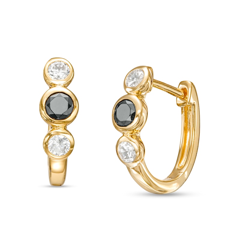 Main Image 1 of 1/2 CT. T.W. Black and White Diamond Trio Hoop Earrings in 10K Gold