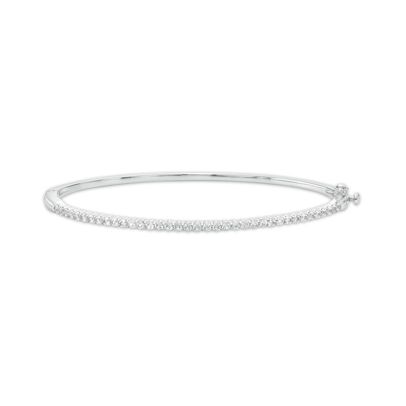 Main Image 1 of White Lab-Created Sapphire Bangle in Sterling Silver – 7.25"
