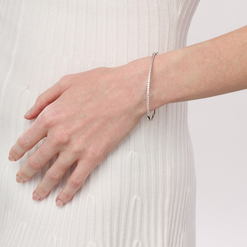 Main Image 2 of White Lab-Created Sapphire Bangle in Sterling Silver – 7.25"