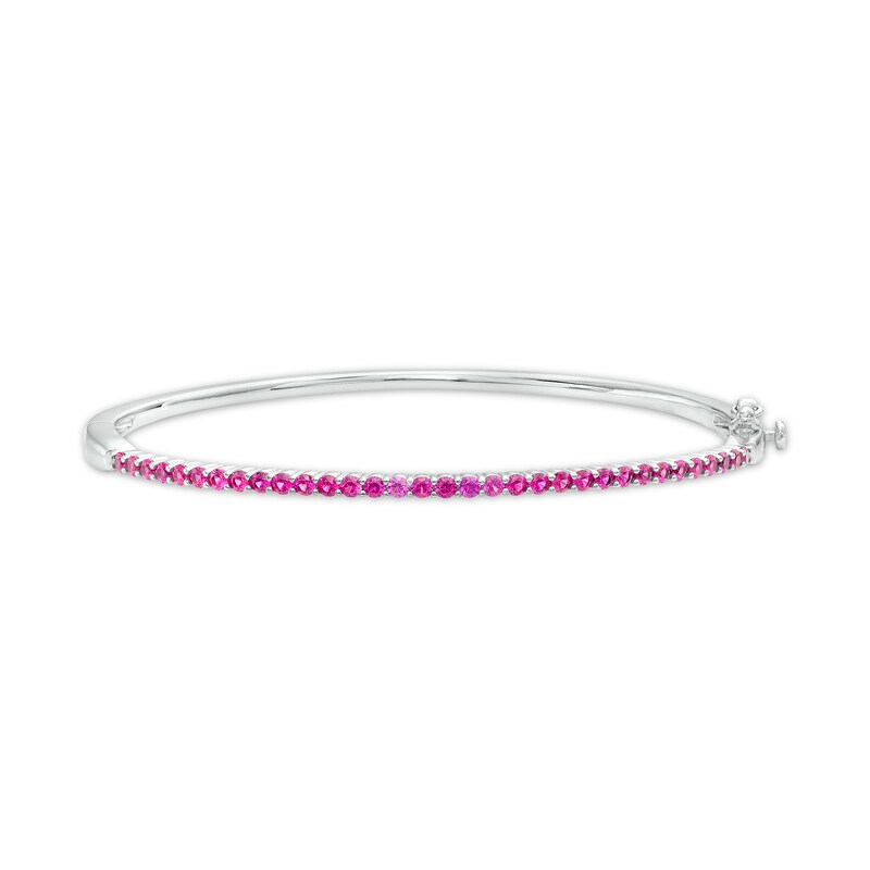 Main Image 1 of Lab-Created Ruby Bangle in Sterling Silver – 6.5"