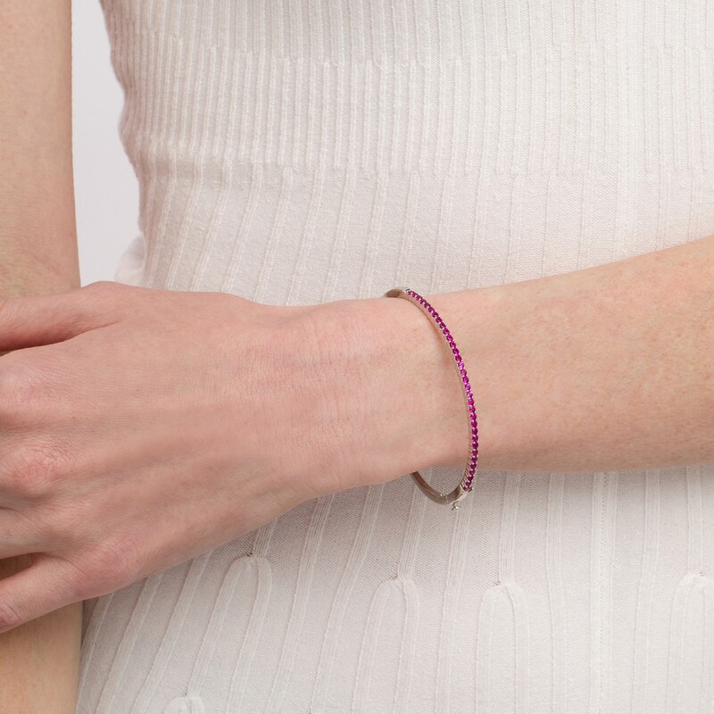 Main Image 2 of Lab-Created Ruby Bangle in Sterling Silver – 6.5"