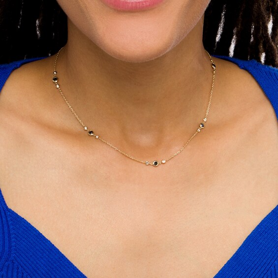 1 CT. T.w. Black and White Diamond Station Necklace in 10K Gold