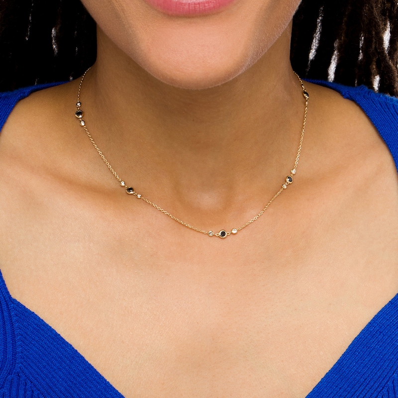 Main Image 2 of 1 CT. T.W. Black and White Diamond Station Necklace in 10K Gold