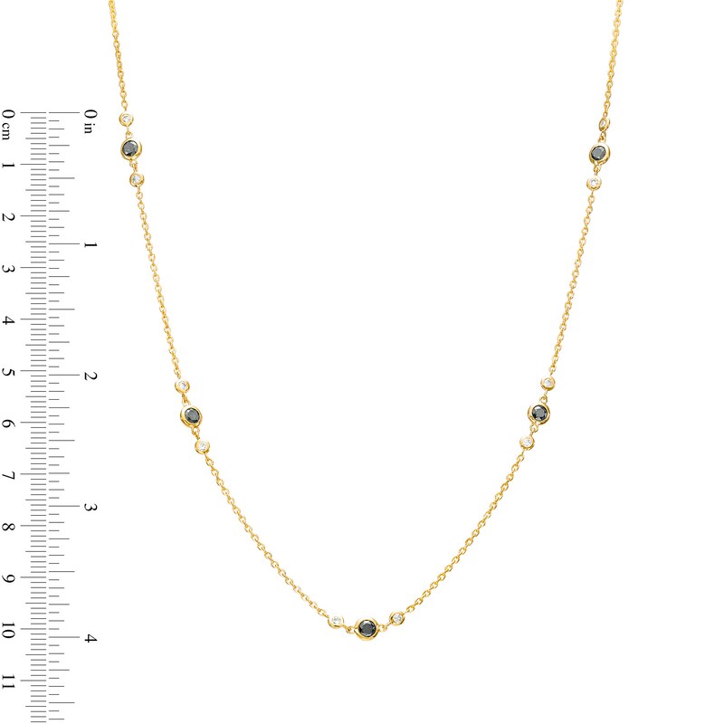 Main Image 4 of 1 CT. T.W. Black and White Diamond Station Necklace in 10K Gold