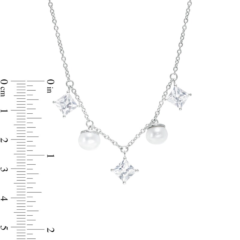 Main Image 3 of 7.0mm Freshwater Cultured Pearl and White Lab-Created Sapphire Five Stone Necklace in Sterling Silver