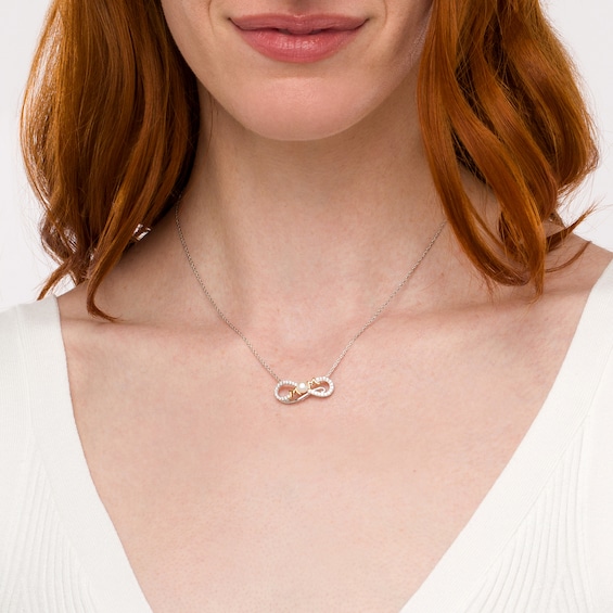 5.0mm Freshwater Cultured Pearl and White Lab-Created Sapphire Mom Necklace in Sterling Silver with 10K Gold Plate