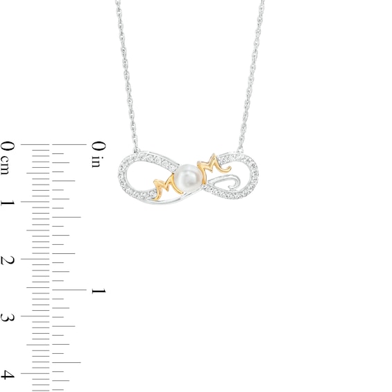 5.0mm Freshwater Cultured Pearl and White Lab-Created Sapphire Mom Necklace in Sterling Silver with 10K Gold Plate