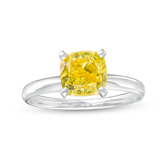 2 CT. Certified Cushion-Cut Yellow Lab-Grown Diamond Solitaire Engagement Ring in 14K White Gold