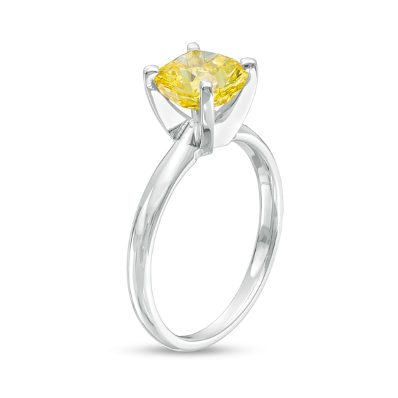 2 CT. Certified Cushion-Cut Yellow Lab-Grown Diamond Solitaire Engagement Ring in 14K White Gold