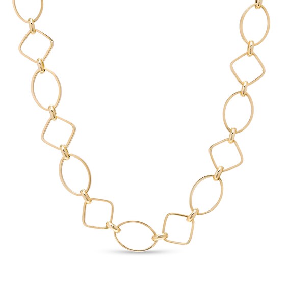 Outlined Square and Oval Alternating Link Necklace in 10K Gold
