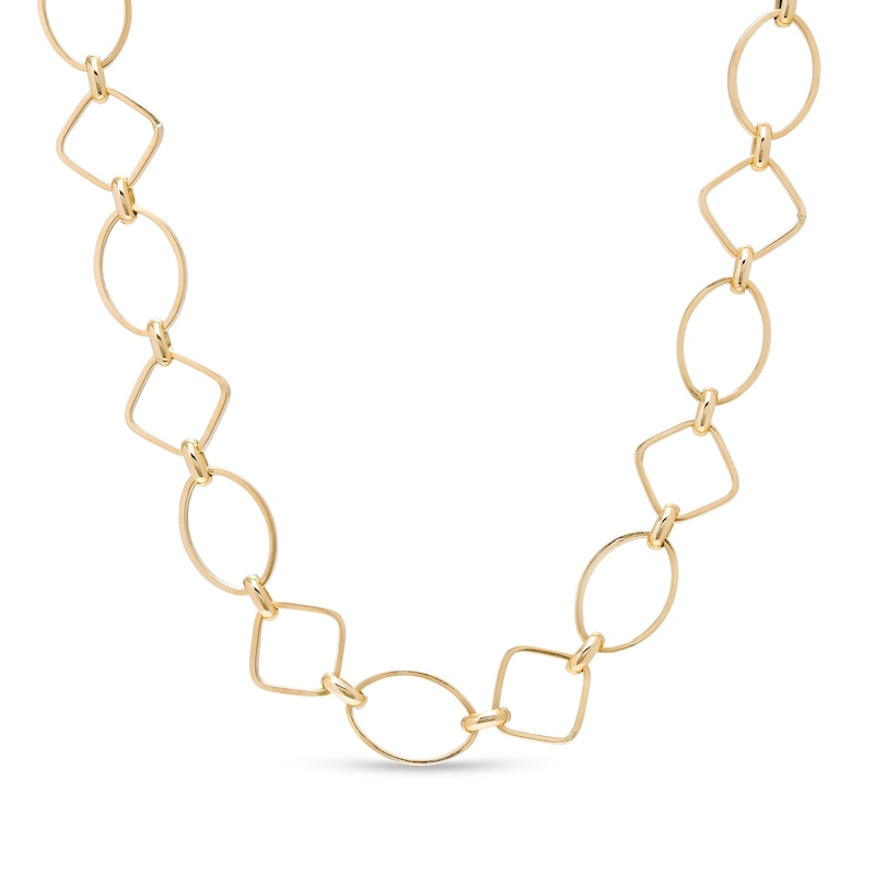Main Image 1 of Outlined Square and Oval Alternating Link Necklace in 10K Gold