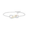 Thumbnail Image 1 of Freshwater Cultured Pearl and White Lab-Created Sapphire "MOM" Bracelet in Sterling Silver with 10K Gold Plate – 7.5"
