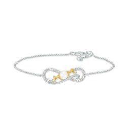 Cultured Freshwater Pearl and White Lab-Created Sapphire &quot;MOM&quot; Bracelet in Sterling Silver with 10K Gold Plate – 7.5&quot;