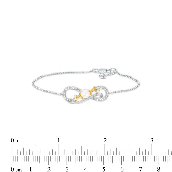 Freshwater Cultured Pearl and White Lab-Created Sapphire Mom Bracelet in Sterling Silver with 10K Gold Plate â 7.5"