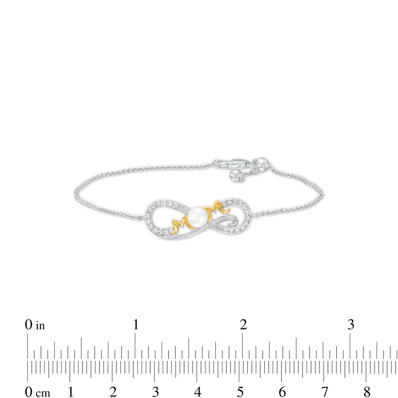 Cultured Freshwater Pearl and White Lab-Created Sapphire "MOM" Bracelet in Sterling Silver with 10K Gold Plate – 7.5"