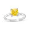 Thumbnail Image 1 of 1-1/2 CT. Certified Cushion-Cut Yellow Lab-Grown Diamond Solitaire Engagement Ring in 14K White Gold