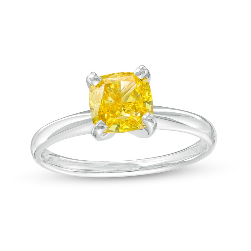 Main Image 1 of 1-1/2 CT. Certified Cushion-Cut Yellow Lab-Grown Diamond Solitaire Engagement Ring in 14K White Gold