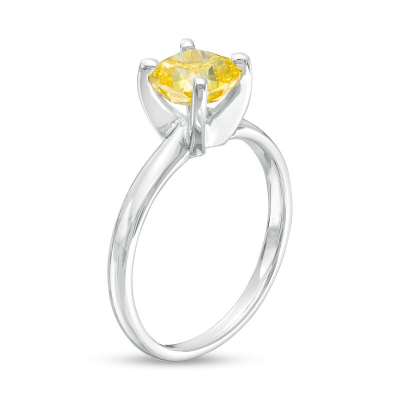 Main Image 3 of 1-1/2 CT. Certified Cushion-Cut Yellow Lab-Grown Diamond Solitaire Engagement Ring in 14K White Gold
