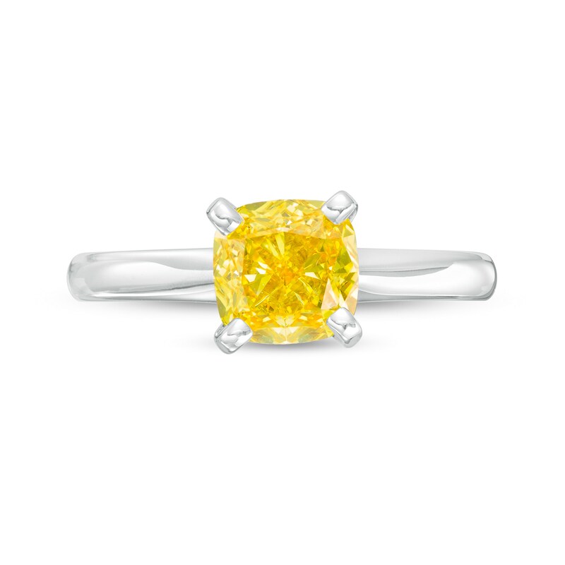 Main Image 4 of 1-1/2 CT. Certified Cushion-Cut Yellow Lab-Grown Diamond Solitaire Engagement Ring in 14K White Gold