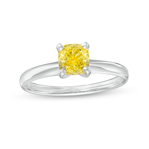 1 CT. Certified Cushion-Cut Yellow Lab-Grown Diamond Solitaire Engagement Ring in 14K White Gold
