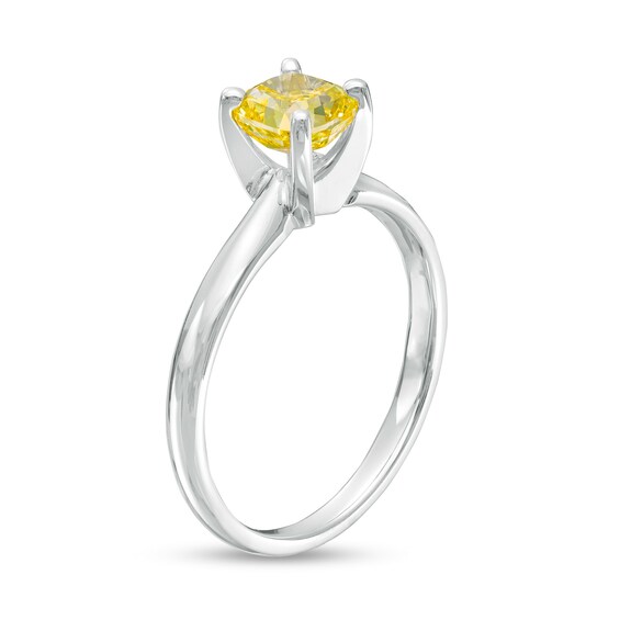1 CT. Certified Cushion-Cut Yellow Lab-Grown Diamond Solitaire Engagement Ring in 14K White Gold