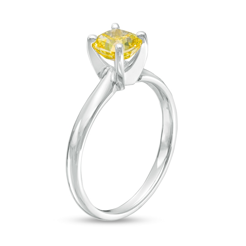 Main Image 3 of 1 CT. Certified Cushion-Cut Yellow Lab-Grown Diamond Solitaire Engagement Ring in 14K White Gold