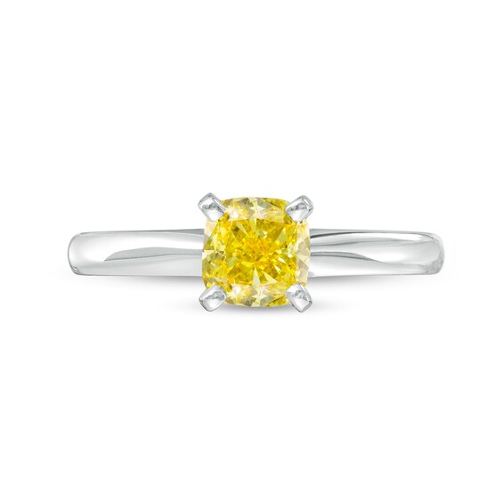 1 CT. Certified Cushion-Cut Yellow Lab-Grown Diamond Solitaire Engagement Ring in 14K White Gold