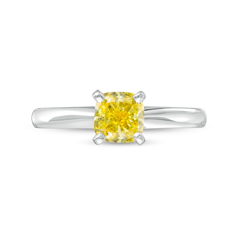 Main Image 4 of 1 CT. Certified Cushion-Cut Yellow Lab-Grown Diamond Solitaire Engagement Ring in 14K White Gold
