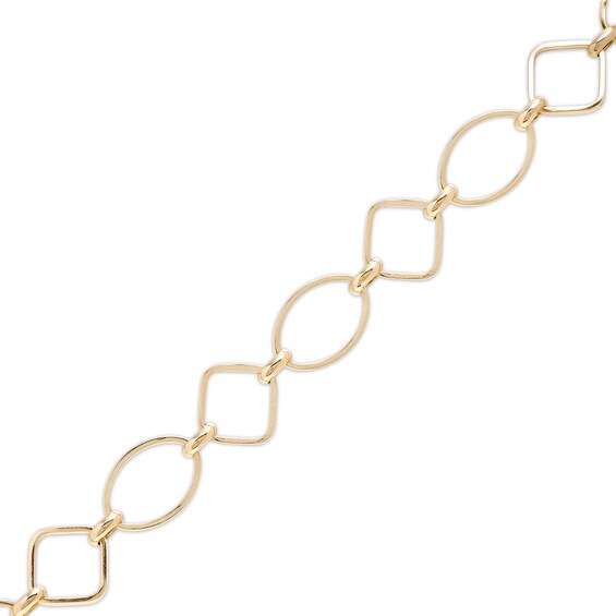 Outlined Square and Oval Alternating Link Bracelet in 10K Gold - 7.5"