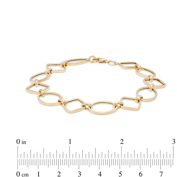 Outlined Square and Oval Alternating Link Bracelet in 10K Gold - 7.5"