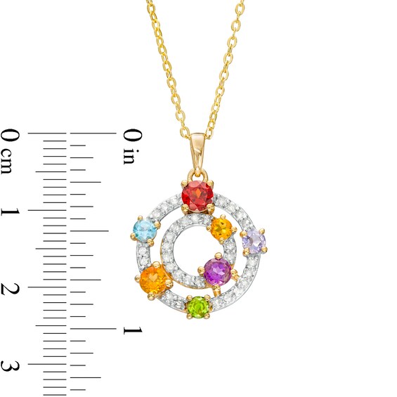 Multi-Gemstone and 1/4 CT. T.w. Diamond Double Circle Scatter Pendant in 10K Gold - 20"