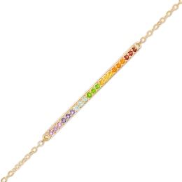 Multi-Gemstone Rainbow Bar Bracelet in 10K Gold – 7.75&quot;