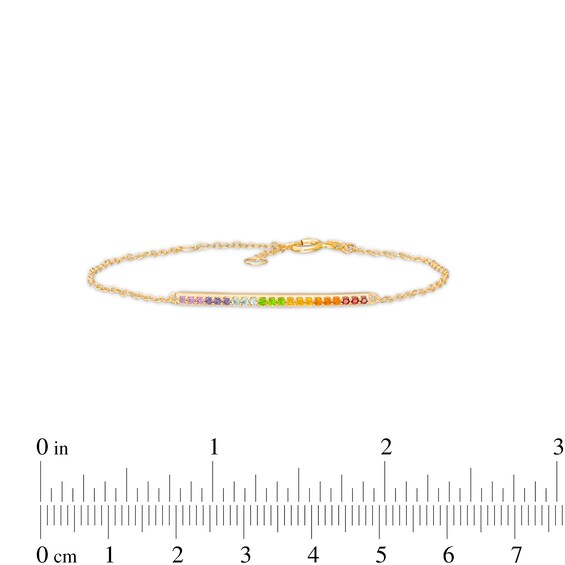 Multi-Gemstone Rainbow Bar Bracelet in 10K Gold – 7.75"