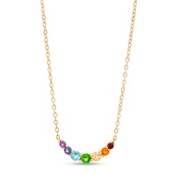 Multi-Gemstone Graduated Curved Rainbow Necklace in 10K Gold – 20&quot;