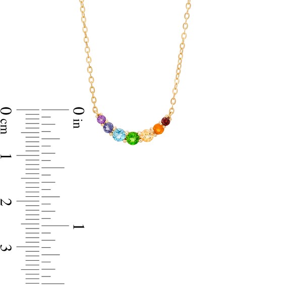 Multi-Gemstone Graduated Curved Rainbow Necklace in 10K Gold â 20"