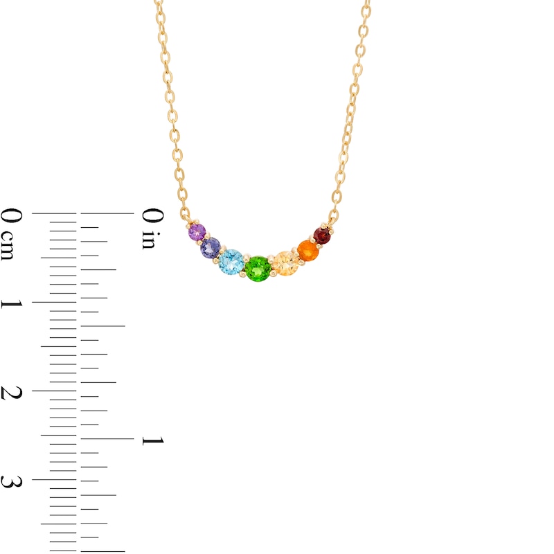 Multi-Gemstone Graduated Curved Rainbow Necklace in 10K Gold – 20"