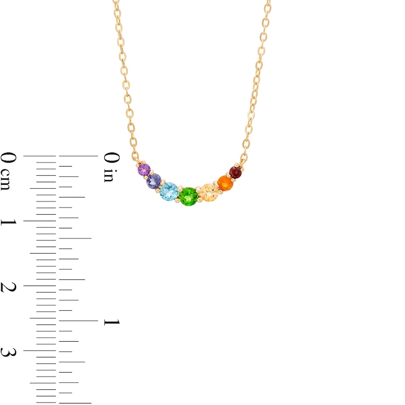 Main Image 4 of Multi-Gemstone Graduated Curved Rainbow Necklace in 10K Gold – 20"